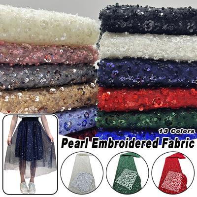 1 Yard Red French Sequins Net Lace Fabric High Quality African Beaded Lace Fabric Nigerian Embroidery Wedding Party Lace Fabric