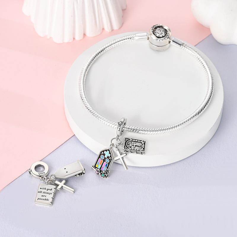 Charms Kupfer Kirche Blumen Bibel Kruzifix Anhänger Passend Charms Plata Original Armband Perlen Schmuckherstellung DIY für Frauen