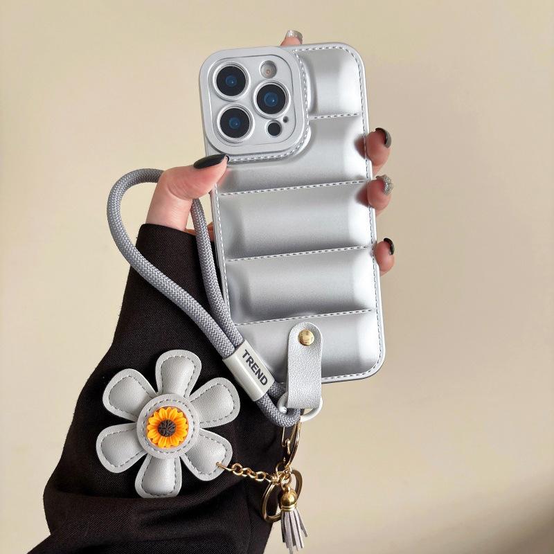 Applicable To Iphone16 Down Jacket Mobile Phone Case 17ProMax Sunflower Portable Silicone All-inclusive 15P Protective Case