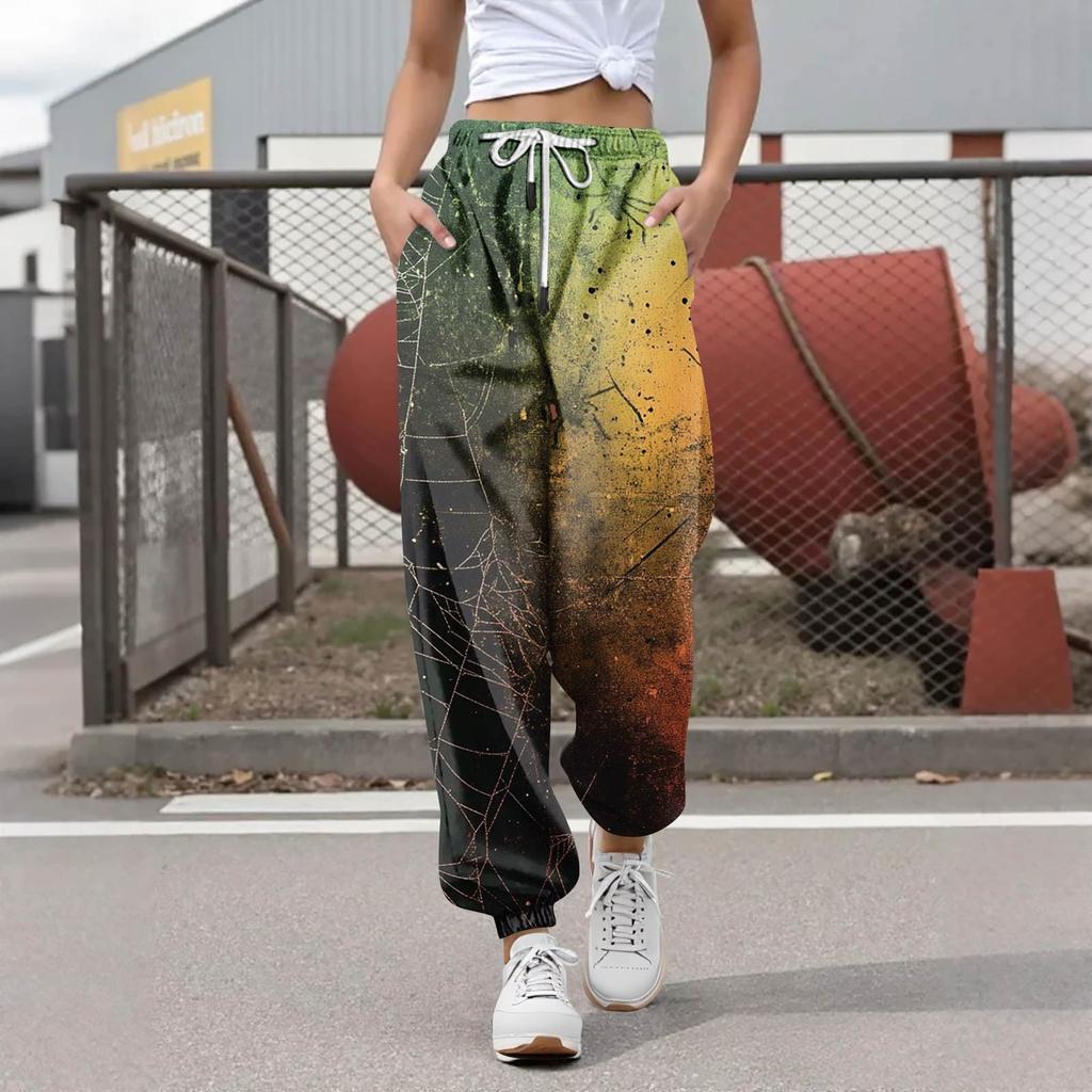 Damen Casual Fashion Halloween Printed Freizeithose Jogginghose Hose Kordelzug Elastische Taille Kordelzug Kordelzughose