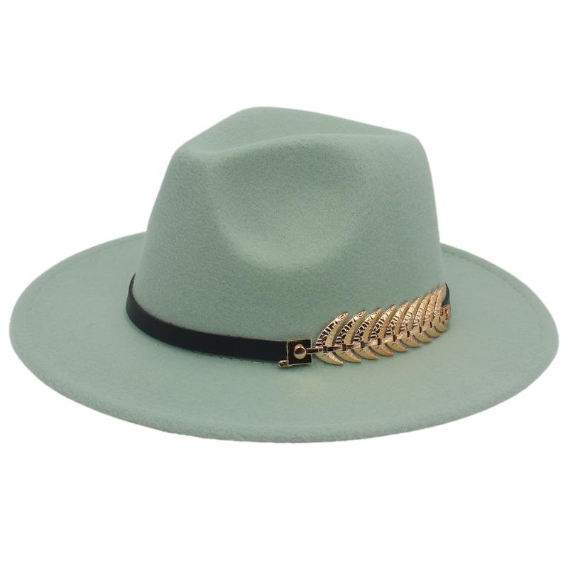 Top Hat Men'S Golden Fishbone Women'S Woolen Jazz Hat Big Brim Felt Hat Retro Hat