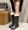 Fashion new high tube rain shoes female adult velvet warm non-slip water shoes high top boots cold rain shoes