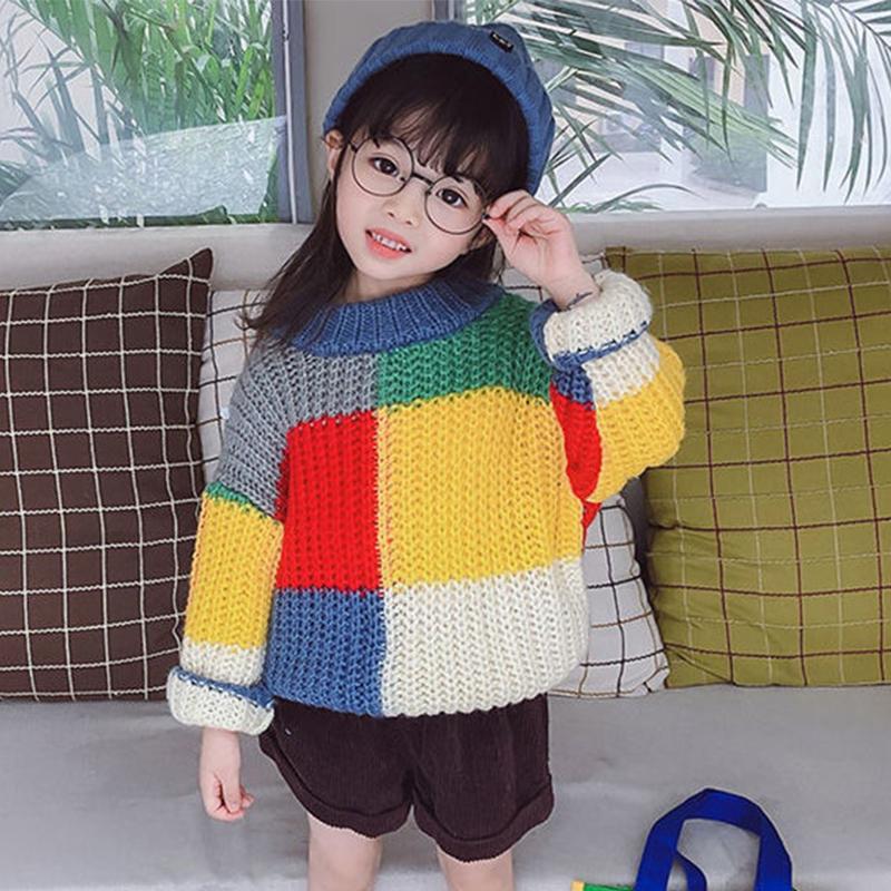 Autumn Winter Baby Boys Sweater Girl Children Knitted Clothes Kids Pullover Jumper Toddler Sweater Plaid Color Matching