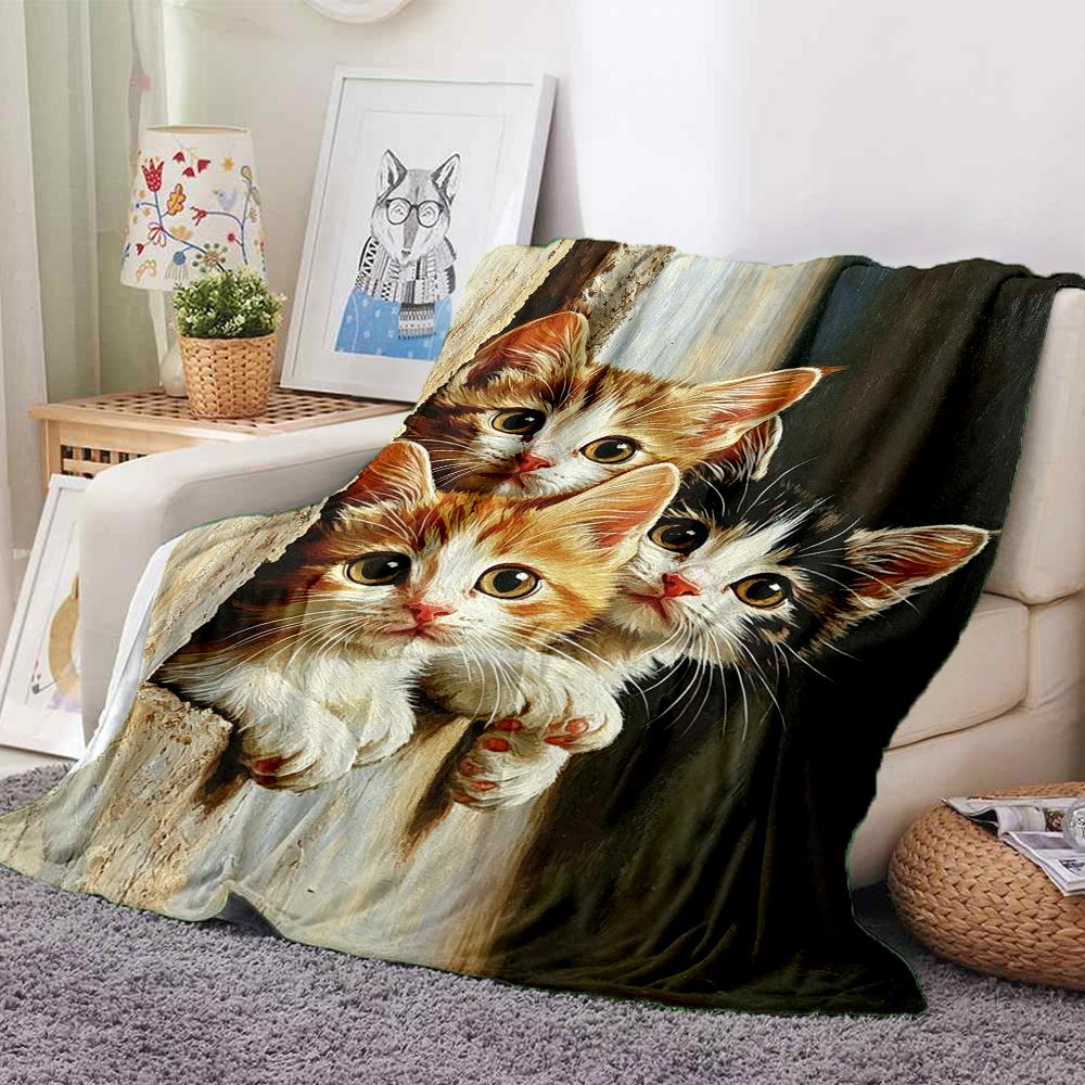 1Pc Curious Kittens Out Blanket Soft And Comfortable Casual Warm Camping Travel Christmas Halloween Xmas Gift M924217