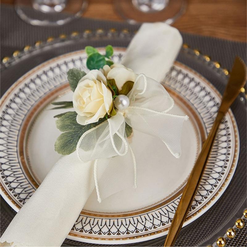 Pack of 6 Elegant Floral Table Decors Napkin Rings Faux Flower Napkin Rings Unique Table Decors for Various Occasion