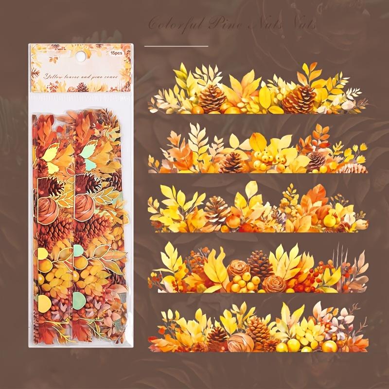 

15pcs Autumn Plant Leaf & Fruit Stickers Self-Adhesive Scrapbook Decals Irregular Shapes for Phone Laptop DIY Crafts, Fall-Themed Decorative Stickers