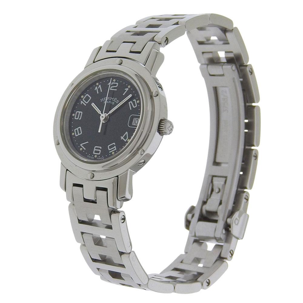 HERMES Clipper Watches CL4.210 blackDial Stainless Steel Quartz Analog display Women Used