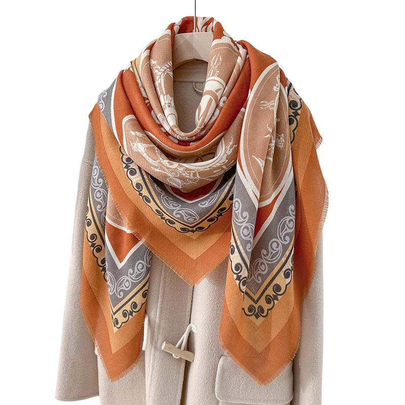 Travel photography with retro niche thin shawl spring niche design sense 130 dismantling beard printing square scarf
