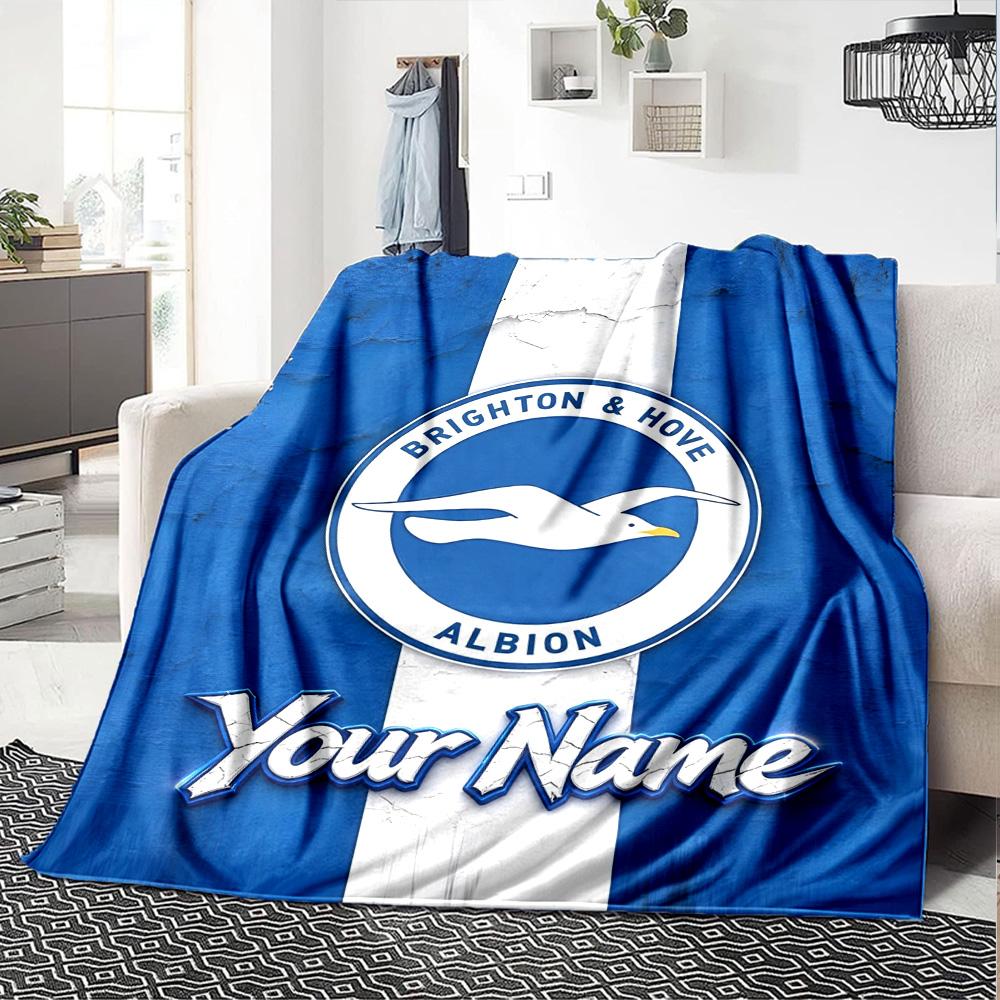 1pc Brighton & Hove Albion F.C. Blanket with Custom Name, Gift, for Men and Women, Soft Blanket, Good for Sofa Bed Couch Travel, Lightweight Flannel B