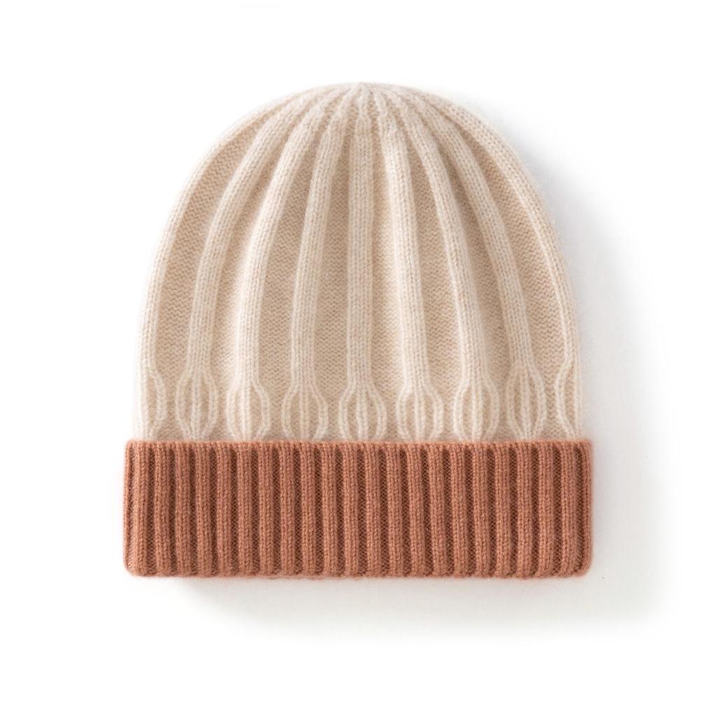 2025 Autumn/Winter Children's Cashmere Color Block Knit Beanie - Fashionable and Versatile Headwear
