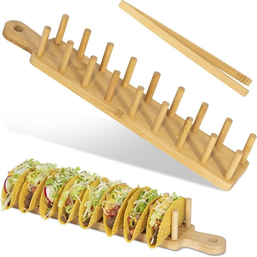 Eco Friendly Wood Taco Holder Bamboo Appetizer Server Kit Vintage Taco Tray Organizer  Kitchen