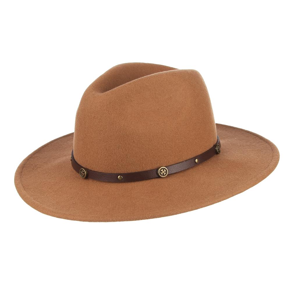 Women Men Wool Fedora Hat with Leather 