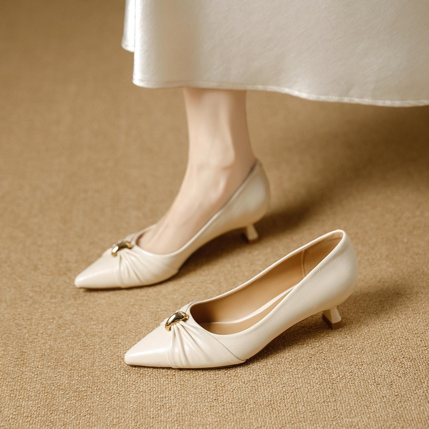 

stiletto high heels 2026 spring commuter work pointed middle heel one pedal shallow mouth fashion single shoes 40