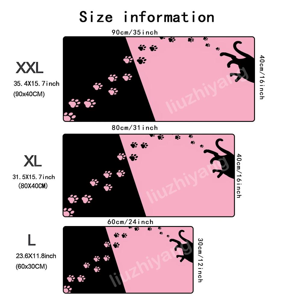 Cute Black Cat Mouse Pad Large Computer Office Game Table Mat Rubber AntiSlip Stitched Edge Keyboard Mats 90x40 Xxl Desk Pads