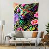 Beautiful Cat and the Blooming Flowers Digital Printing Polyester Wall Tapestry Suitable for Use Living Rooms Offices Bars Party
