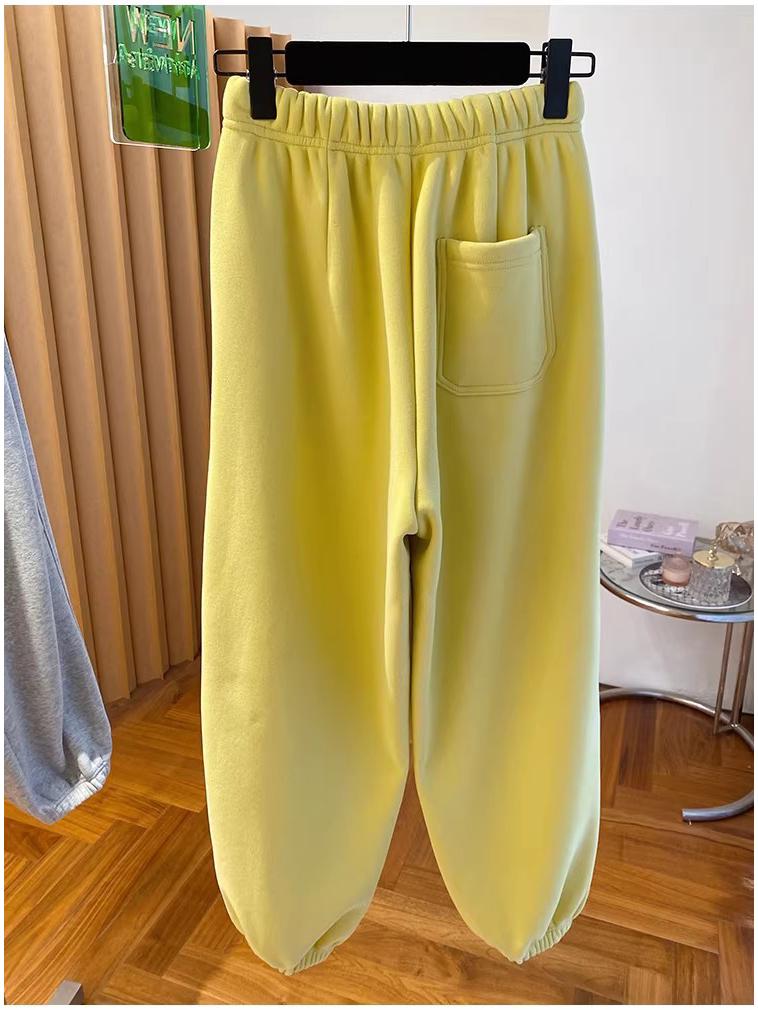 Damen-Jogginghose im koreanischen Stil, gelb, mit Fleece gefüttert, locker geschnitten - Herbst/Winter 2025 Haremshose