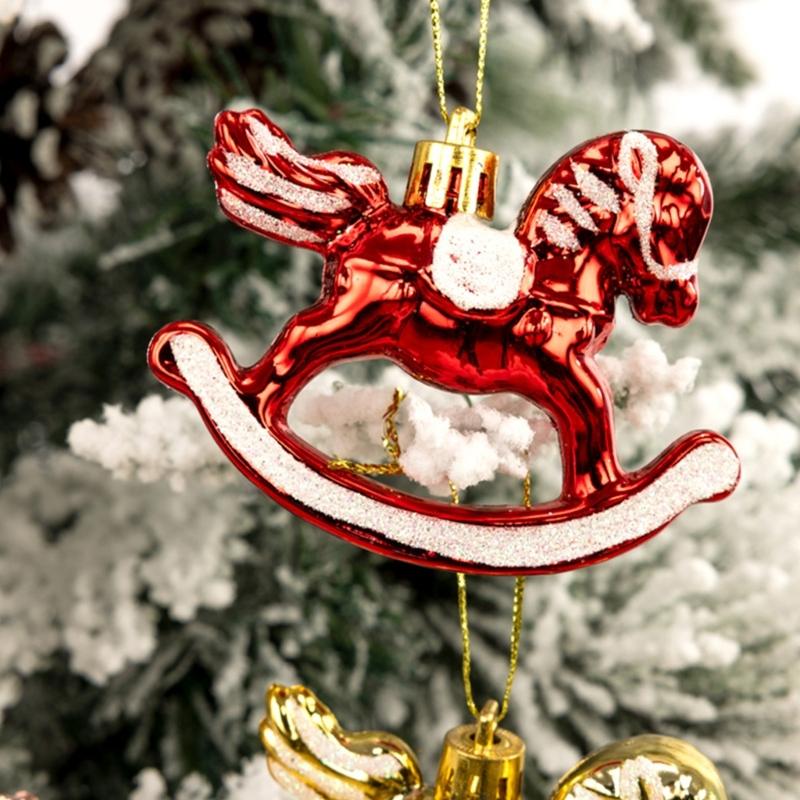 6Pcs Plastic Horse Statue Hanging Ornament Christmas Tree Decoration For Door Mantels Holiday Party Indoor and Outdoor