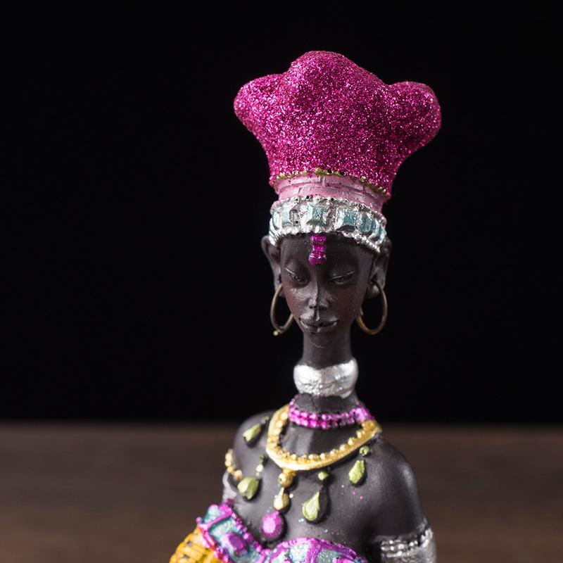 Resin Ethnic Style Ornaments African Women Sculptures People Figurines Office Desktop Living Room Home Decor Friend Gift