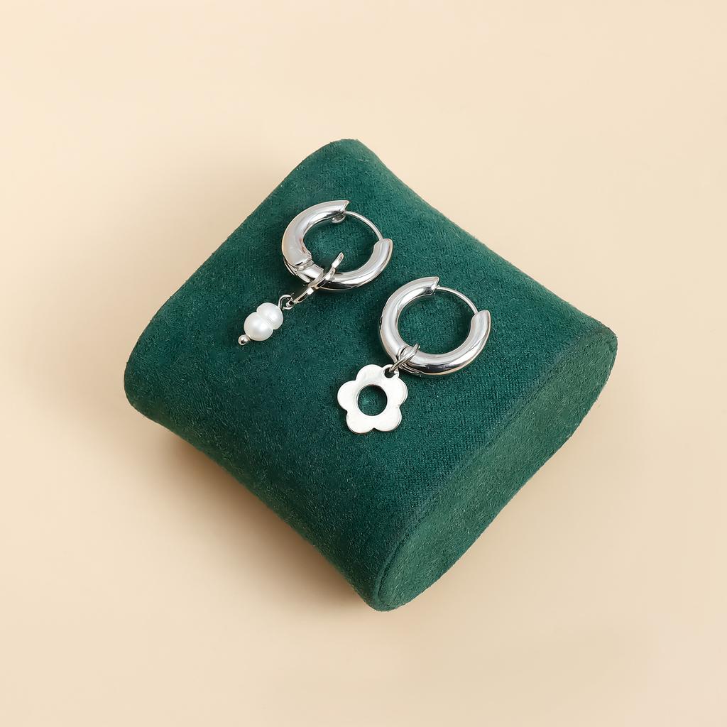 Heart-shaped Asymmetrical Sweet Cool Daily Wear Ear Buckles Personality Festival Gifts For Women Fashion Earrings Flower 1 Pair  Handmade