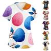 Women's Fashion V-Neck Short-Sleeved Workwear With Pockets Easter Print Top Caregiver Uniform