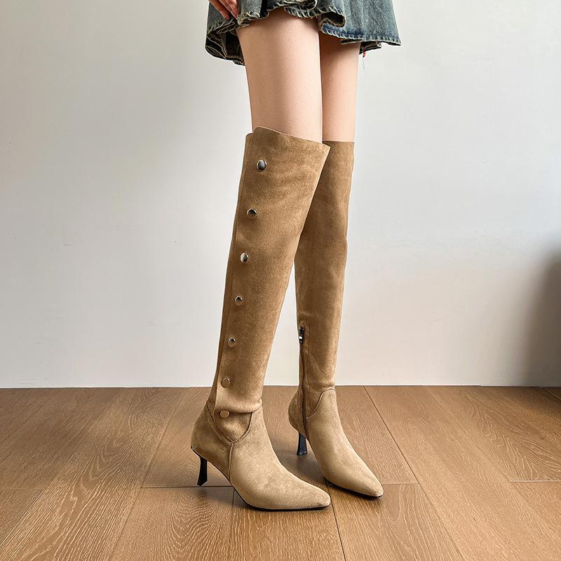 Tall knight boots women's autumn and winter French thin heels but knee boots western cowboy pointed boots 2025 new