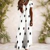 Women Plus Size V Neck Short Sleeve Polka Dot Printed White Black Straight Maxi Dress
