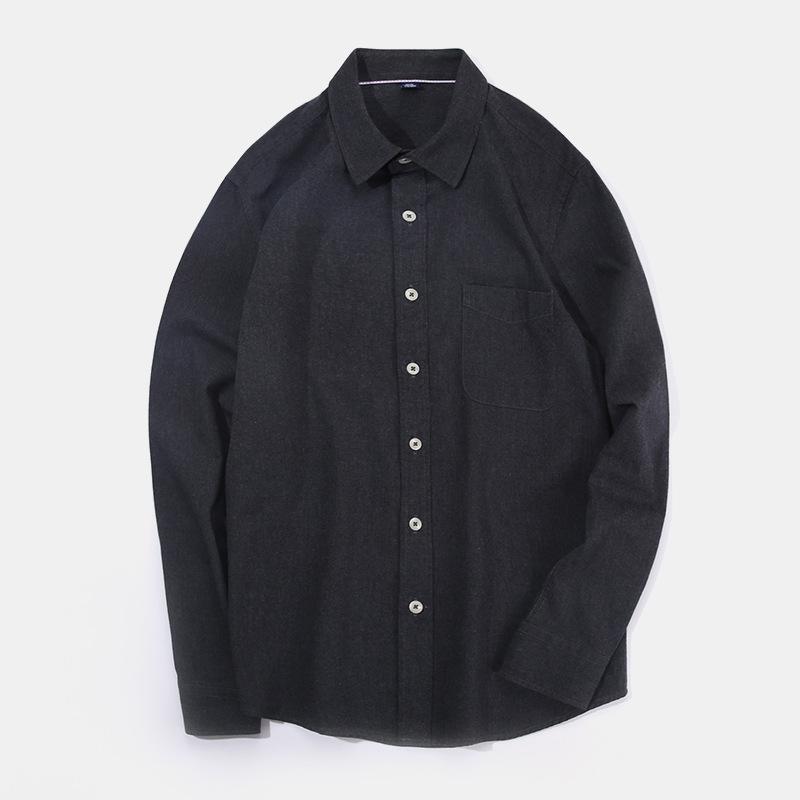 

Men s Solid Color Long Sleeve Flannel Shirt - Casual Pure Cotton for Autumn and Winter 43/3XL чёрный
