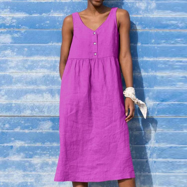Summer Boho Dress Women Casual Cotton Linen Sleeveless Large Size Holiday Fashion Spring Dress