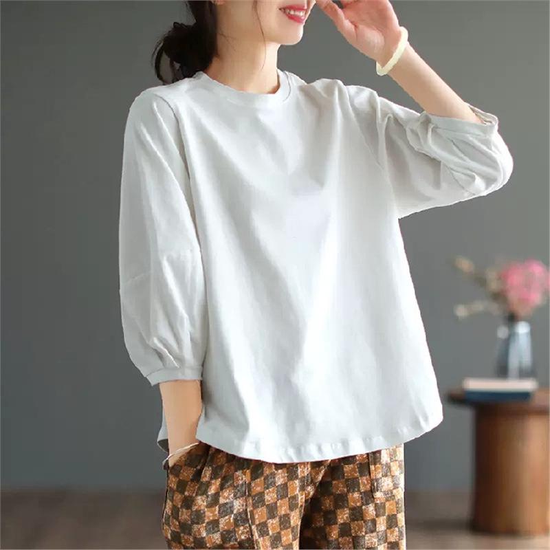

Women s Retro Lantern Sleeve Round Neck Top - 2023 Autumn/Winter Collection XXXL