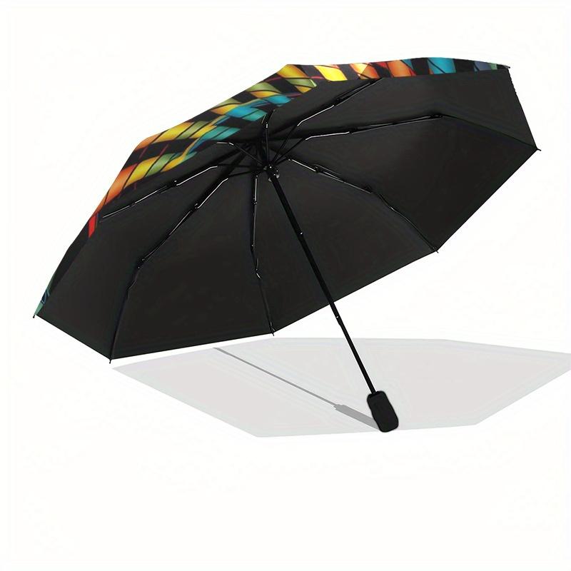 Colorful Spiral Patterned Stained Glass Window Panel Umbrella, Cute Umbrella with Cute Design, Portable 3-Fold Compact Umbrella for Men & Women, Valen