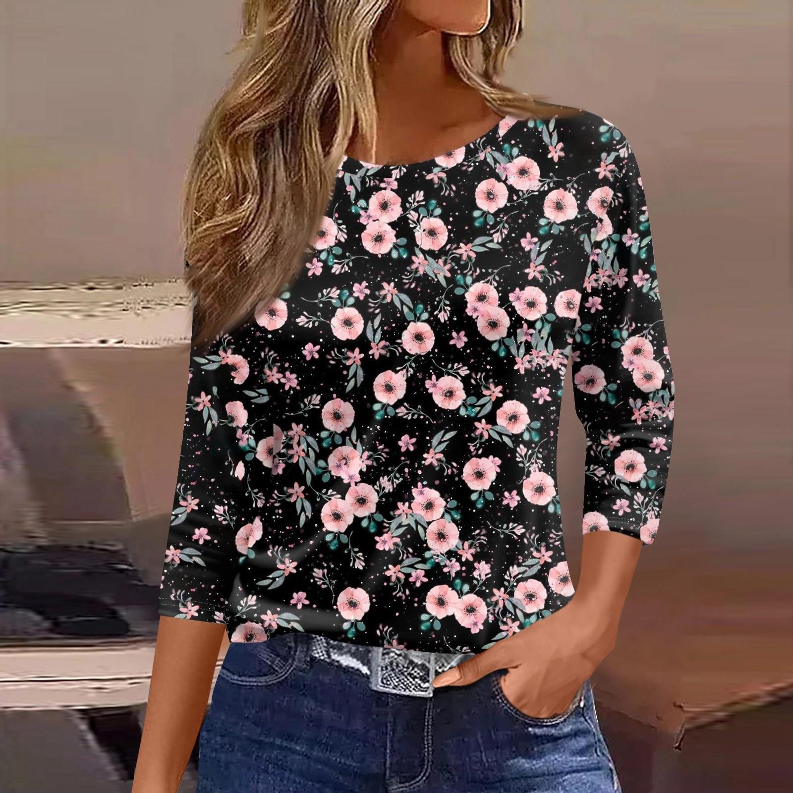 

Женская модная повседневная свободная футболка с круглым вырезом и рукавами 3/4 с принтом, женский топ S чёрный