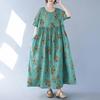 Short Sleeve Plus Size Cotton Vintage Floral New In Dresses for Women Casual Loose Long Summer Dress