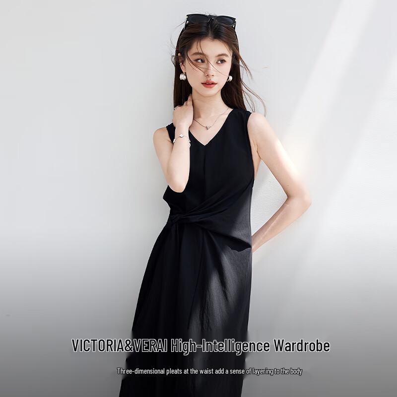 

VICTORIA&VERA Women s Greek Style V-Neck Sleeveless Pleated Midi Dress L