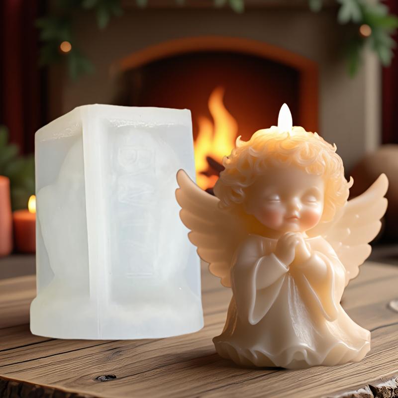 Prayer Angel Candle Silicone Mold More Than Love Angel Boy, Bright God Son Sitting Angel Resin Gypsum Molds New Year Easter Gift