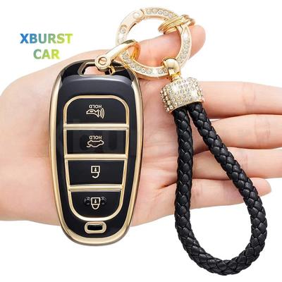 Coque de clé à 4 boutons pour Hyundai Sonata Hybrid NEXO NX4 Santafe Dn8 Tucson Solaris Étui Porte-clés de voiture Accessoires en TPU