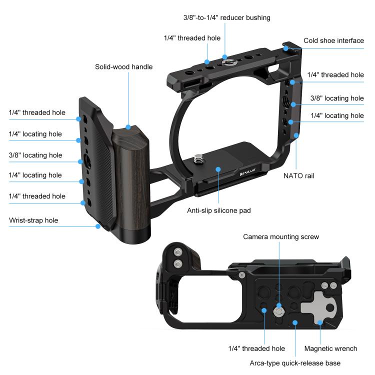 Para Nikon ZR PULUZ Mango de Madera Metal Jaula para Cámara Marco de Expansión (Negro)
