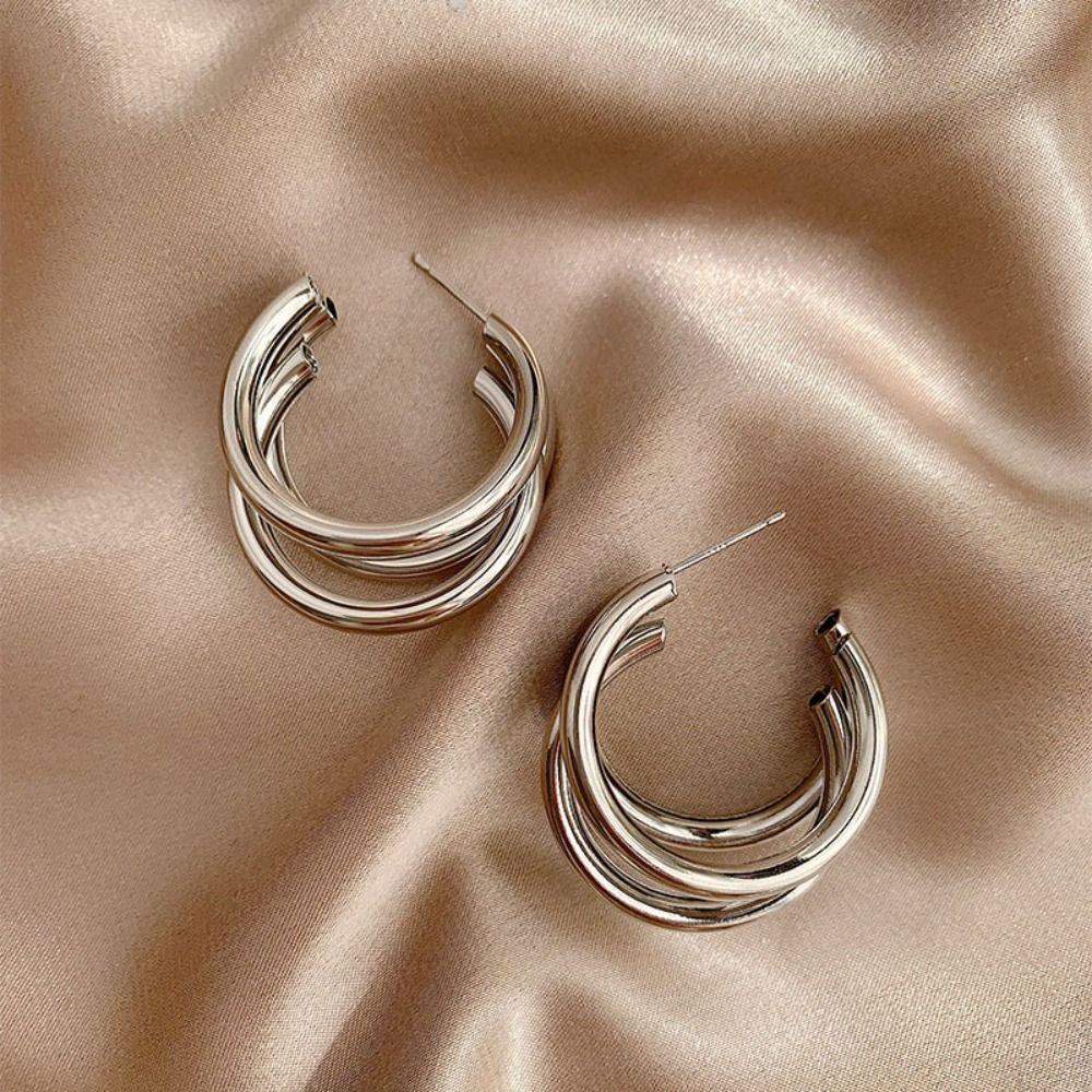 Gold Color Statement Earrings Vintage Style Round Circle Hoops Chunky Hoop Earrings  Luxury Jewelry