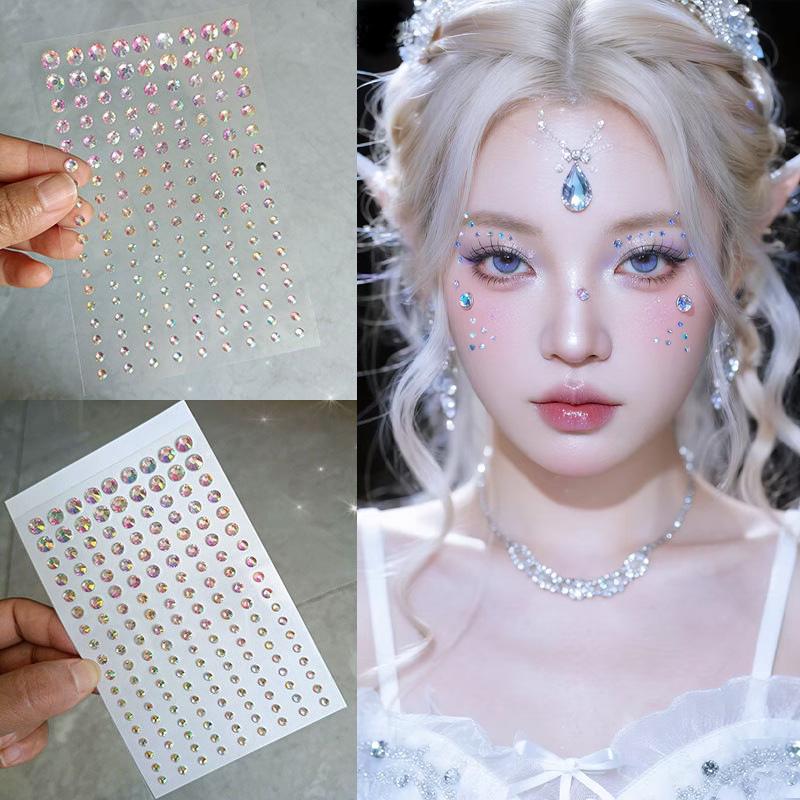 Blue Star Diamond Face Stickers: Adhesive Rhinestone Designs for Tear Eye Makeup, Perfect for Music Festivals.