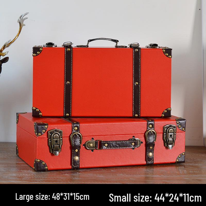 Vintage American Retro Leather-Wooden Suitcase Display and Photography Prop