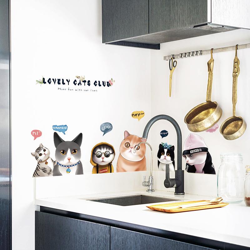 Cute Cat Stickers for Wall Decor Removable Cat Vinyl Wall Decals for Bedroom Living Room Kitchen Cabinet TV Nursery Pet Shop
