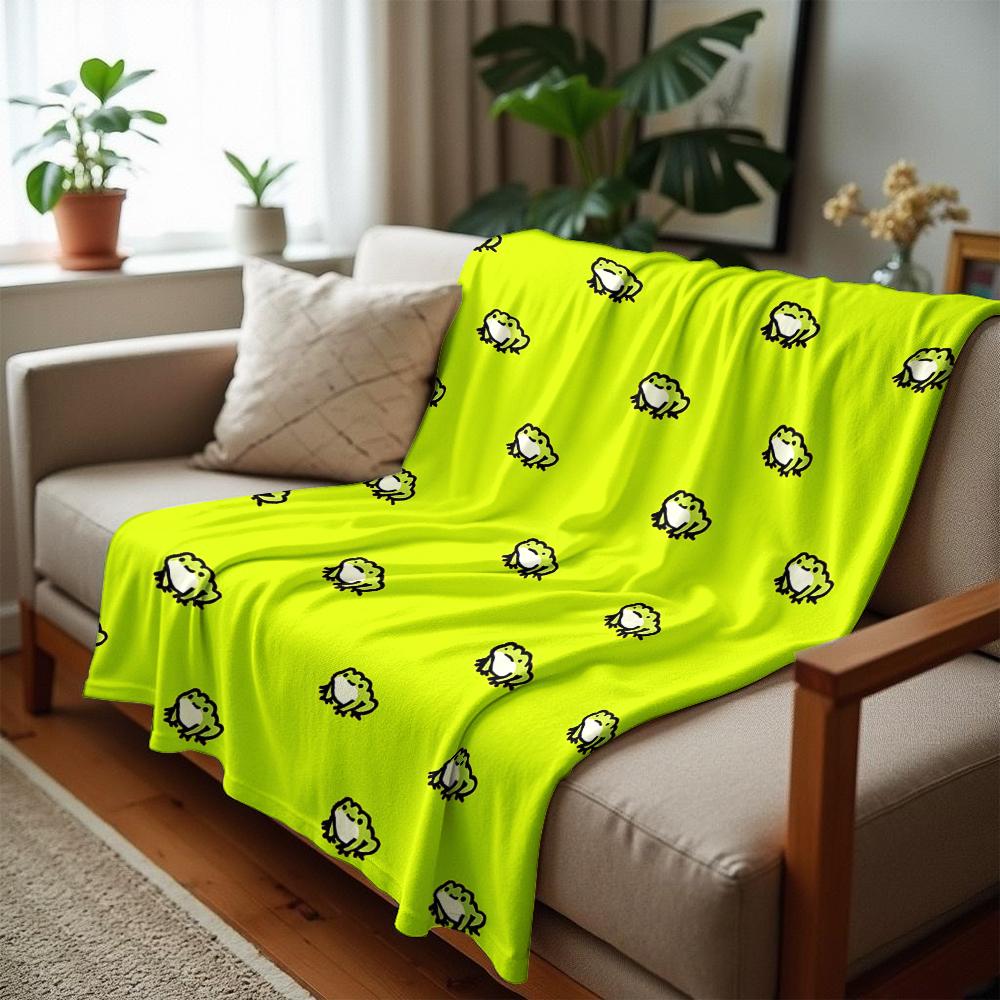 Lime Green Tiny Frog Grid Anime Cartoon Flannel Blanket Soft Warm Throw For Bedroom Sofa Car Kids Holiday Gift