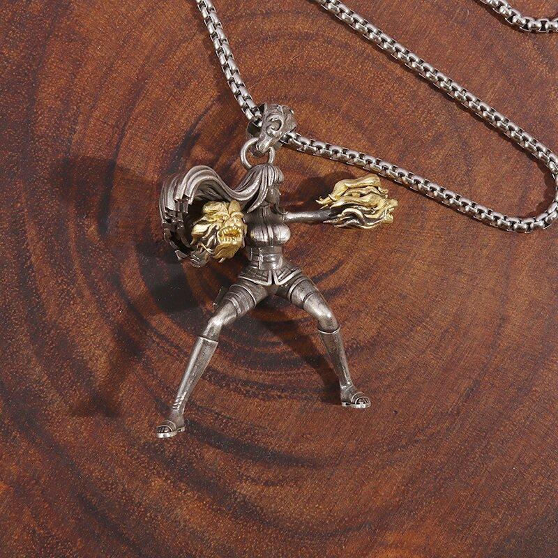 Hip Hop Violent Double Dragon Fist Sailor Moon Pendant Necklace for Men Women Personality Animation Character Jewelry