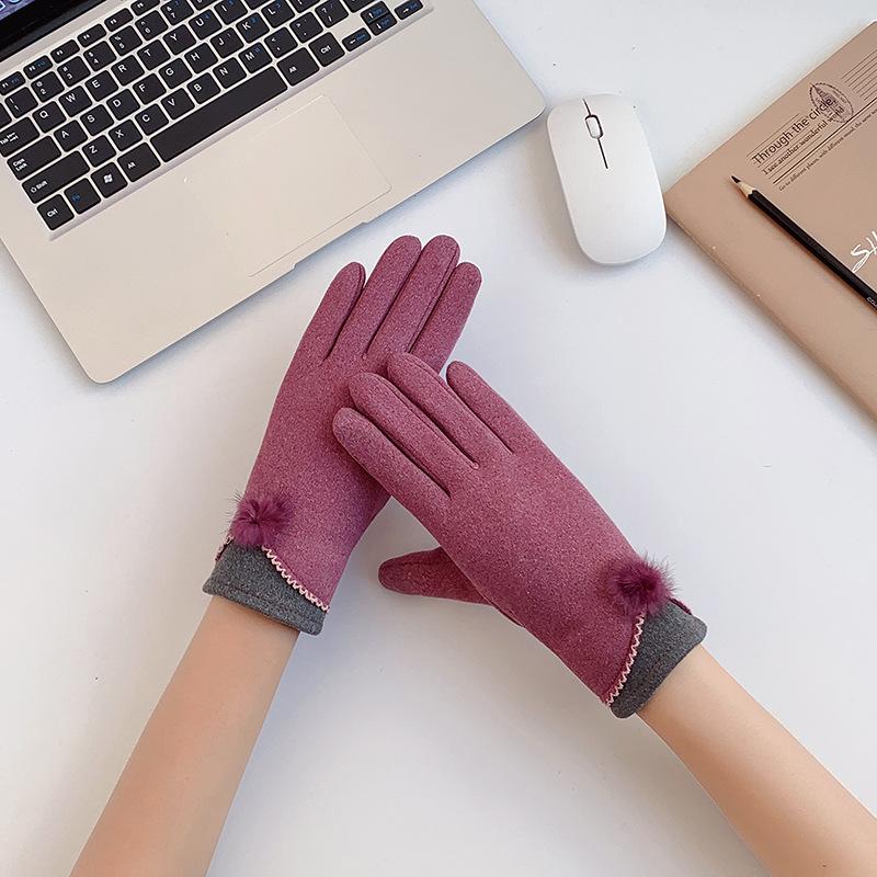 German Velvet Gloves, Warm Ladies Autumn and Winter Students Korean Version of Cute Cycling and Driving Touch Screen Thin Gloves
