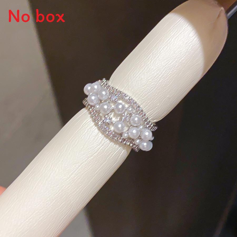 14k Gold Plated Zircon Pearl Open Ring With Modern Geometric Shape For Elegant Women