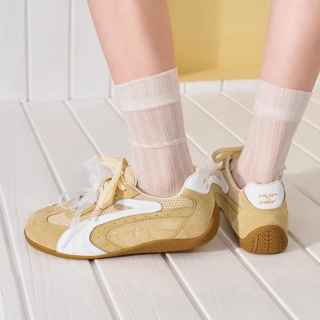 Cowhide Version~ Fashion Ins Trendy Casual Shoes Mesh Breathable 2025 Summer New Sports Shoes Flat Single Shoes