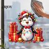 Removable Cartoon Glass Clings Christmas Spotted Puppy/Penguin Static Window Sticker, Cute Watercolor Animal Stickers with Colorful Lights &