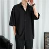 Men's Summer Japanese Casual Loose-Fit Solid Color Drape Lapel Shirt