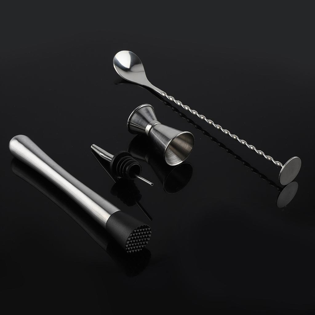 4pcs/ Set Durable Stainless Steel Drinking Cocktail Mixing Tool Set in Home Bar Party(A)