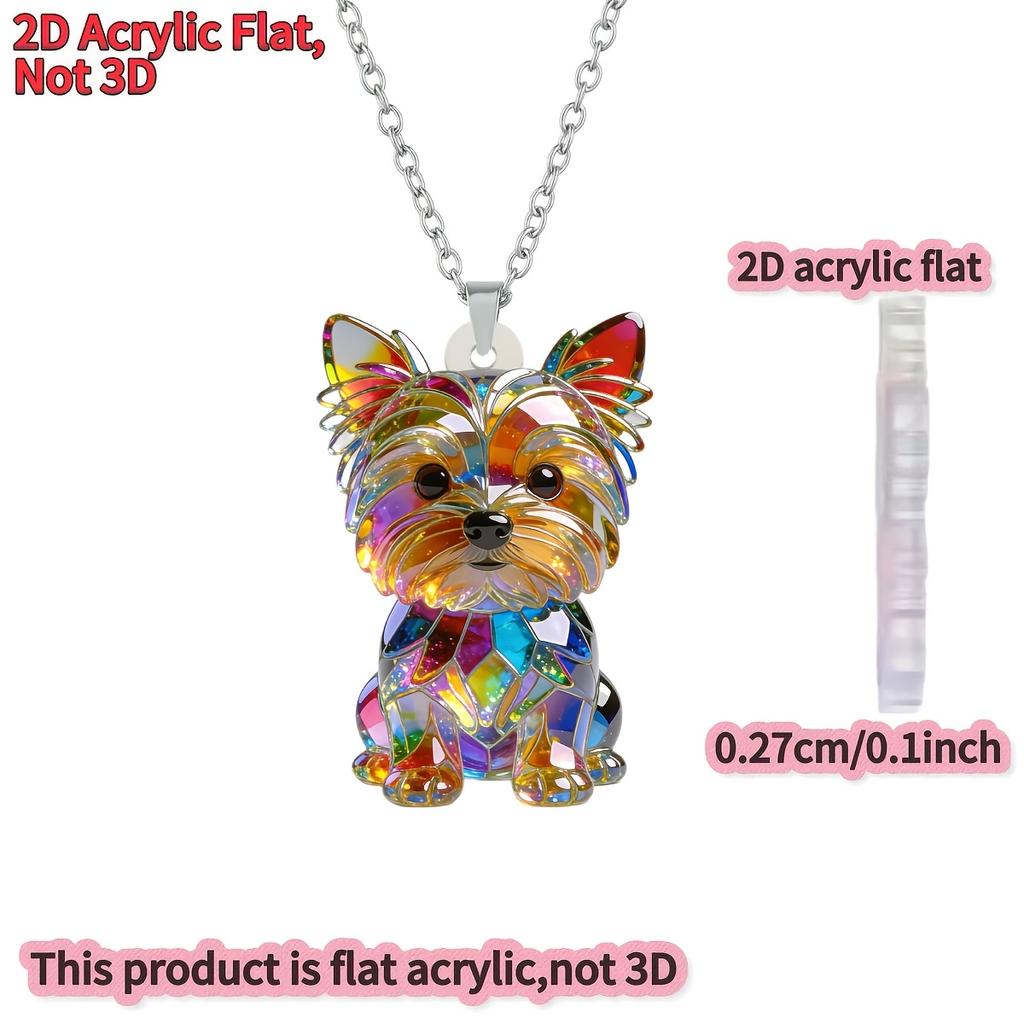 1 pieza Colgante de Perro Yorkshire Acrílico Plano 2D, Collar en Y de Moda Cadena para Suéter para Mujeres - Regalo de Cumpleaños Festivo