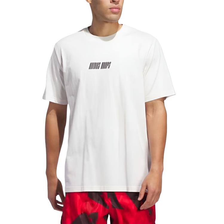 adidas Koszulka z grafiką Hoops Wygodna z literami Luźna Krótki rękaw Odprowadzająca wilgoć Koszulka Męskie Góry Biały JI7104